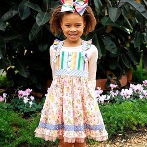 Matilda Jane Lets go together‎ Bunny Up Knot Dress Girls Size 12 Easter Rainbow